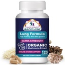 Lung Health & Wellness Supplement, USDA Certified Organic Mushrooms Extract, 1,500 mg Extra Strength, High Potency 40% Beta-Glucans, Immune Support, Healthy Lungs Booster, 120 Capsules
