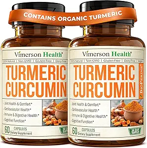 Kurkuma Ergänzung mit schwarzem Pfeffer Extrakt - Hohe Potenz Organische Kurkuma 1200mg & 95% Curcuminoide für Joint & Digestive Health - Joint Support Supplement - 60 Curcuma Kapseln - 2 Pack