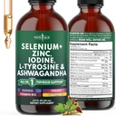 Schilddrüsenunterstützung Tropfen - Selen, Zink, Jod, L Tyrosin, Ashwagandha, Kurkuma, Schisandra Guggu, Cayenne, Basilikum - Flüssigergänzung Folat Kupferalkohol -frei, Vegan, Nicht-GVO - 2 oz
