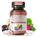 Magnesium Taurate Capsules, 12-in-1 Complex - Beet Root, CoQ10, Resveratrol for Heart Support, Immue Support, High Absorption Magnesium Taurate Complex Supplement for Men and Women, 120 Capsules