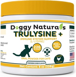 Trulysine Plus L-Lysine für Katzen Immunstütze Mundpulver 8oz/226g - Katzen & Kittens aller Altersgruppen, Niesen, Runny Nase Quitten, Watery Eyes Chicken Liver Flavor (US.A)(226 Gramm (900mg / Scoop)))