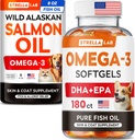 STRELLALAB Omega 3 Salmon Oil + Softgels Bundle – Skin, Coat & Itch Relief + Joint & Heart Support – EPA & DHA Fatty Acids – 8 Fl Oz Liquid + 180 Softgels – Reduce Shedding – Made in USA