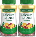 Nature's Bounty Kalzium + D3 + Zink-Gummien, unterstützt starke Knochen & Zähne Plus ein gesundes Immunsystem, 500mg, Orange und Kirsche Flavored, 70 Gummis (Pack von 2)