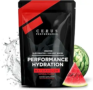 Cerus Performance - Performance Hydration Electrolyte Powder – Watermelon Flavor, 5g Creatine Monohydrate, 500mg Coconut Water Powder – Supports Endurance, Muscle Recovery & Keto 30 Servings