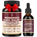 30-in-1 Gut Cleanse Capsules + 20-in-1 Liposomal Wormwood Black Walnut Drops Bundle – Advanced Digestive Cleanse & Gut Support with Clove, Garlic, Pumpkin Seed, Berberine | Dual Formula Detox System