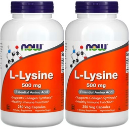 JETZT Lebensmittel L-Lysin 500 mg, 250 Kapseln (Pack von 2)