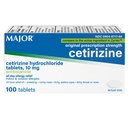 MAJOR Cetirizin Hydrochlorid-Tabletten - 24 Stunden Indoor- und Outdoor-Allergie Relief für Niesen, wässrige Augen, juckende Hals oder Nase - 10mg - 100 Count (1 Packung)