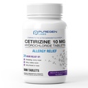 Puregen Labs 24-Stunden-Allergie Relief, Cetirizin 10mg 500 Tabletten - 24 Stunden nicht schläfriges Antihistamin-Allergie-Medikament für reizende Nase, Niesen, juckende, wässrige Augen