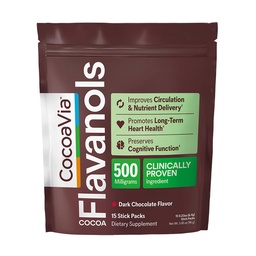 CocoaVia Cocoa Flavanols 500mg, High Flavanol Cocoa Pulver, Unterstützung der Gesundheit von Herz und Gehirn, steigert Stickstoffmonoxid, Kreislauf, Preworkout, reisefreundlich, vegan, dunkle Schokolade, 15 Single Serve Sticks