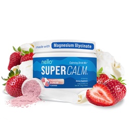 Nello Supercalm Pudered Drink Mix Tub, Cortisol Reducer* und Sleep Aid Supplement, L Theanine, Ksm-66 Ashwagandha, Magnesium Glycinate, Vitamin D 3, No Sugar, Non GMO, 30 Ct, Strawberries & Cream