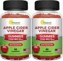 aSquared Nutrition Apple Cider Vinegar Gummies - 1500mg Per Serving - with The Mother - 90 ACV Gummies w/Vitamin B6 & B12, Folic Acid - Vegan Gummy Supplement Alternative to Capsules Pills (Pack of 2)