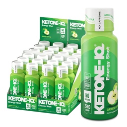 Keton-IQ Kein Koffein Exogene Ketone Energy Shots - 24 Packung koffeinfreie Energy Drinks mit 10g Ketonen - Zuckerfrei, salzfrei und ganz natürlich (Grüner Apfel)