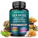 Sea Moss Advanced - Sea Moss 3000mg Black Seed Oil 2000mg Ashwagandha 1000MG Bladderwrack 1000MG Burdock 100MG & Vitamin C Vitamin D3 For Skin Hair Supplements |Man & Women| 30 Days Supply Capsules
