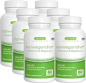 Igennus High Strength Ashwagandha Stress Relief Complex, L-Theanin & Magnesium & KSM-66 Root Extract Adaptogene, Methylierte B Vitamine, Calm & Sleep Support, Clean Label, 360 Vegan Kapseln