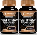 WELLNESS LABSRX Mushroom Supplement Kapseln 10:1 Extrakt, Pilz Complex Kapseln 1000mg, Lions Mane Supplement mit Türkei Tail, Cordyceps, Reishi - 2 Pack