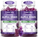 2 Pack 32 in 1 Liposomal 3500MG+ Alpha GPC Brain Neuro Focus Gummies,with Omega-3 DHA+EPA,Lutein Zeaxanthin and Caffeine etc for High Absorption for Focus & Memory Support, Immune Boost