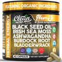 Clean Nutra Black Seed Oil Capsules + Sea Moss Ashwagandha Burdock Root Bladderwrack Seaweed Skin Detox Stress Relief Immune Support Focus Supplement Nigella Sativa 60 Pills