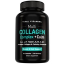Vital Vitamins Multi Collagen Complex + Calm - 5 Collagen Types (I, II, III, V & X) for Skin, Hair, Nails & Joints - L-Theanine, Ashwagandha & Magnesium Glycinate - Melatonin-Free Relaxation - 90 Ct