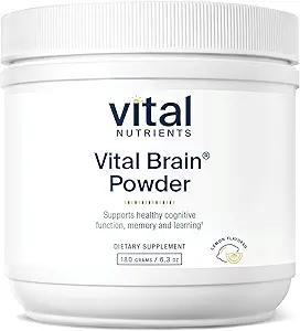Vital-Nährstoffe Vital-Gehirn-Pulver | Phosphatidylserin, Acetyl-L-Carnitin-Ergänzung | Nootropic | Gesunde kognitive Funktion, Gedächtnis, Lernen* | Gluten, Dairy, Soy Free | Lemon | 150g