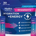 HydroMATE Elektrolyte Pulver Getränke Mix Packets Hydratation Accelerator Low Sugar Rapid Party Relief Erholung Vitamin C Plus Koffein Erdbeere 30 Count