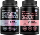 MEDCHOICE 29-in-1 Methylated Multivitamin for Men & Women with Omega 3, Active B12, 5-MTHF Folate (70ct) & 14-in-1 Women’s Inositol Complex Supplement - 40:1 Myo & D-Chiro Inositol (120ct) Bundle