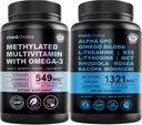 29-in-1 Methylated Multivitamin for Men & Women with Omega 3, Active B12, 5-MTHF Folate (70ct) & 12-in-1 Nootropic Brain Supplement Anhydrous: Ginkgo Biloba for Brain Support, Memory, Focus (120 ct)