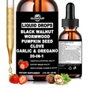 Wormwood Black Walnut Clove Cleanse for Humans Drops, Organic 20-in-1 Herbal Supplement w. Pumpkin Seeds Garlic Oregano Turmeric for Gut Cleanse & Digestive Detox, Max Absorption Than Capusles丨Vegan