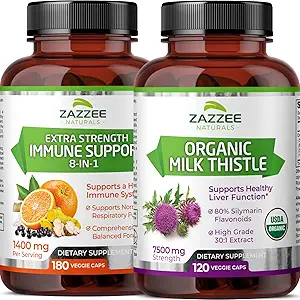 Zazze USDA Organic Milk Thistle Extract Kapseln und extra Stärke 8-in-1 Immununterstützung Kapseln