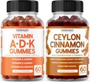 ADK Gummies Vitamin D3 K2 (60 Gummi) - Ergänzung mit D & K - 10 Vegan Ergänzung - Ceylon Cinnamon (60 Kapseln) Verdauung Gesamt Wellness Unterstützung - Ceylon Ergänzungen - Vegan & Made in USA