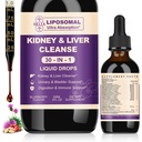 30-in-1 Kidney Cleanse Detox & Repair Drops with Cranberry Extract, Milk Thistle & Chanca Piedra, Vegan Kidney Support Supplement for Urinary Tract & Liver Support | Blueberry Flavor