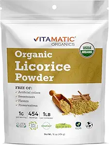 Vitamatic Certified USDA Organic Licorice Root Powder – 1 lb (16 oz) Auch bekannt als Malethi oder Mulethi | Pure Glycyrrrhiza Glabra | Unterstützt Atmungs-, Verdauungs- und Immungesundheit
