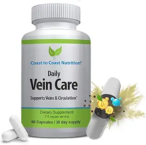 Daily Vein Care Supplement Kapseln — Zirkulationsformel mit einer natürlichen Mischung aus Calcium, Vitamin D3, Vitamin K2 Plus BioPerine für Max Absorption Vein Formel — 60 Kapseln