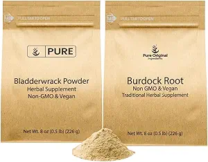 PURE ORIGINAL INGREDIENTS Burdock Root and Bladderwrack Powder Bundle, 8 Unzen jeder, Lab-Verified, Kräuterergänzungen