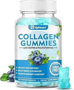 Sugar Free Collagen Peptides Gummi für Frauen Männer, 1500mg Collagen Typen I,II,III,V,X, Plus 5000mcg Biotin & Multi Vitamine für gesunde Haut Haarnägel, Immundigestion Knochenunterstützung