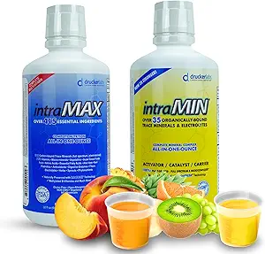 Drucker Labs intraMAX® (Peach Mango) & intraMIN® (Tropical Fruit): All-in-ONE Multivitamin & Mineral Complex (Immune Support, Non-GMO, Dairy-Free, Glutenfrei, Vegetarisch, 32 fl oz Jeder)