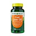 Spring Valley Cod Liver Oil Plus Vitamins A and D3 Dietary Supplement Softgels for Immune Health, 100 Count