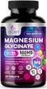 Magnesium Glycinate 500mg - Chelat für Ultra Absorption - unterstützt Knochen, Muskeln, Nerven &amp; Herz Gesundheit, Natur Schlaf-Unterstützung, beste Magnesium Ergänzung Pillen für Ganzkörperunterstützung - 60 Tabletten