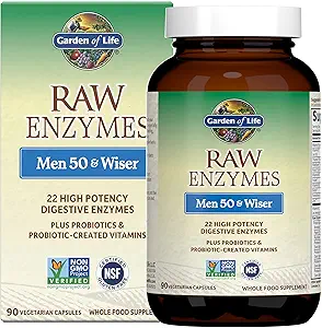 Garten des Lebens 22 Verdauungsenzyme für Männer 50 & Over mit Bromelain, Papain & Lactase Plus Probiotics & Vitamine B12, Biotin & Zink – RAW Enzyme – Non – GMO, Glutenfrei, Vegetarisch, 90 Kapseln