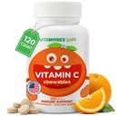 Kids Vitamin C Chewable Tablets | 250 mg | Great Tasting, Naturally Sourced Orange Flavor | Vegan, Non GMO, Gluten Free, Vitamins | for Immune Support | for Children | 120 Chewables