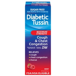 Diabetic Tussin DM Max Strength Cough & Chest Congestion Relief, Safe for Diabetics, Berry Flavored, 8 fl oz. (Pack of 1)
