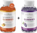 Natürliche BioScience Sugar Free Vitamin D3 K2 Gummie 5000 IU & Eisen Gummie mit Vitamin C, Extrastärke, Immununterstützung, Knochengesundheit, Herzgesundheit, Energieunterstützung, 60 Gummy Vitamine