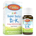 Carlson - Kid's Super Daily D3+K2, 25 mcg (1.000 IU) D3 & 22.5 mcg K2, Vitamin D Tropfen mit Vitamin K2, Flüssige Vitamine, 1000 IU Vitamin D3, Herz- und Knochengesundheit, 1-Jahres-Versorgung, Entflammt, 360 Tropfen