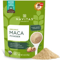 Navitas Organics Maca Powder – 100% Gelatinisierter peruanischen Maca für Adaptogen-Smoothies, Lattes, Baking & More – Energize & Balance - USDA Organic, Non GMO, Vegan, Glutenfrei (4oz. Tasche, 23 Servietten)