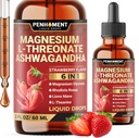 6in1 Magnesium L-Threonat Flüssigkeitstropfen mit Ashwagandha, Magnesium Glycinat und 3 mehr - Gehirnunterstützung und Immun - 2 Fl Oz für 30 Tage - Erdbeeren Geschmack