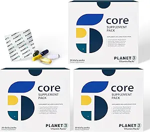 Planet 3 Vitamin Packs, Tägliche Vitamine für Männer und Frauen, Energie, Immun- und Herzunterstützung | Multivitamin, Vitamin D, Omega 3, Probiotika, Biotin, B12 & More | Core Supplements | 90 Daily Packs