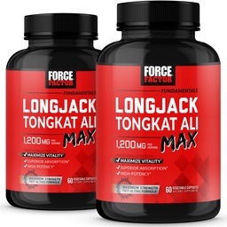 Force Factor Longjack Tongkat Ali Max, Tongkat Ali for Men, Male Stamina and Vitality Supplement Made with Key Natural Ingredients for Superior Absorption, 1200mg, 120 Capsules, 2-Pack