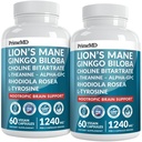 14-in-1 Lions Mane Supplement Capsules - Nootropic Brain Supplement with Ginkgo Biloba for Brain Support, Memory and Focus - Alpha GPC, L Theanine and Choline Supplements with 1300mg Per Serving - 2pk