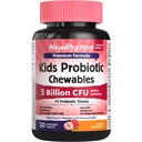 NewRhythm Kids Probiotic Chewables, 5 Billion CFU 10 Strains, with Prebiotic Fiber Inulin & Organic Acacia for Age 3+, Natural Peach Flavored, for Digestive & Immune Support, 30 Chewable Tablets