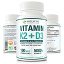 Max Absorption Vitamin K2 + D3 (5000IU) 90 Veggie Kapseln von MK-7 (Menaquinone-7) und Cholecalciferol (mit BioPerine) 3-Months Supply – D3 mit K2 für gesundes Herz und starke Knochen | Non-GMO