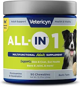 Vetericyn All-in 1 multifunktionale Hundeergänzung | Verdauungsenzyme + Glucosamin und Chondroitin für Knochen und Gelenkunterstützung + Vitamine, Antioxidantien, Präbiotika, Probiotika und Omegas. Anzahl